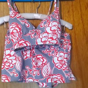 Bathing suit bikini top with skort bottoms.